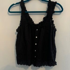 Madewell Black Button-Front Lace Tank Top